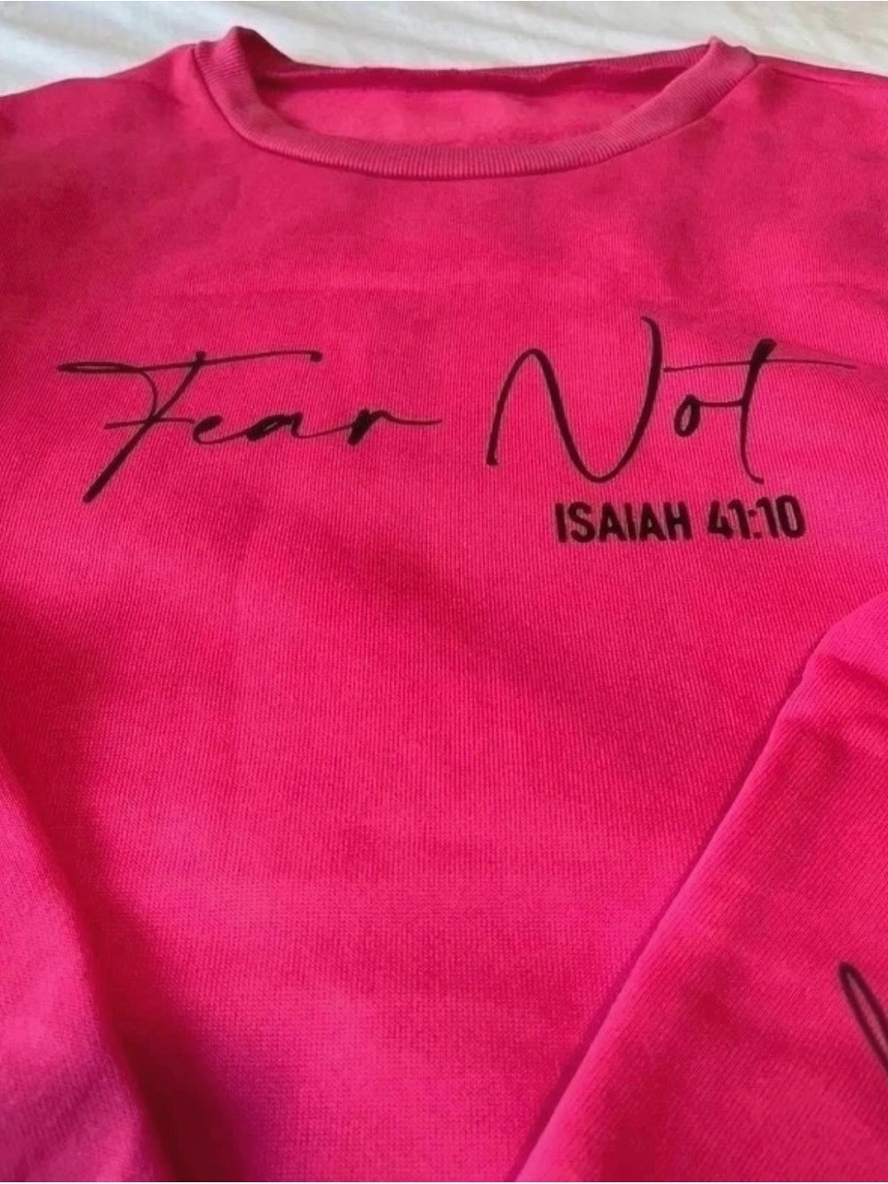 SHEIN Hot Pink 'Fear Not' Isaiah 41:10 Crewneck Sweatshirt